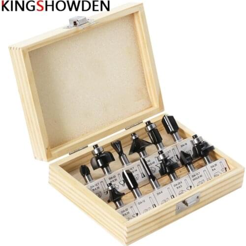 12Pcs 8mm Router Bits Set Professional Shank Woodworking Tools Tungsten Carbide Router Bit Cutter Set with Wooden Case