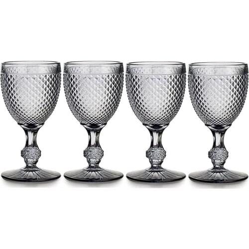 Wine Glasses Set of 4 300ml Red Wine Glass Goblets 10 oz for Friends Family Party Wedding Vintage Pattern Embossed Glass Cup