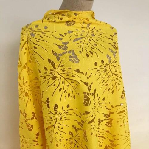 New Style Africa Lace Fabric 2021 High Quality Lace Water Soluble Embroidered Fashion Soft Yellow Lace Fabric 5 Yards