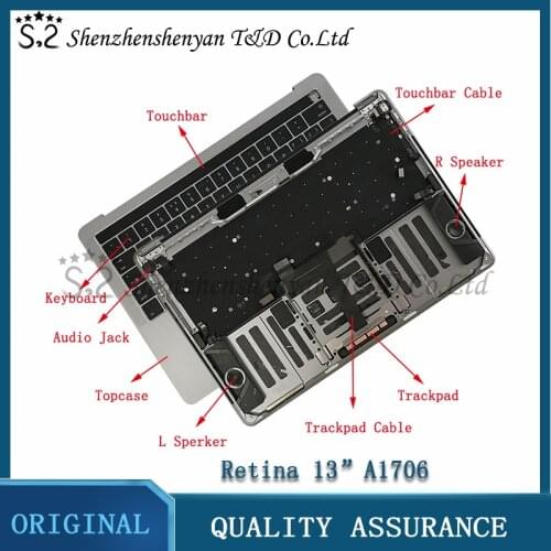Original Silver Gray for Macbook Pro 13 '' A1706 Topcase w / Keyboard US UK English Trackpad Touch Bar 2016 2017 Year 661-05334