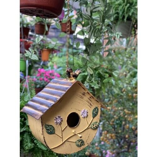 Outdoor Creative Wrought Iron Bird House Pendant Garden Balcony Terrace Furnishings Crafts Courtyard Villa Ornaments Decoration