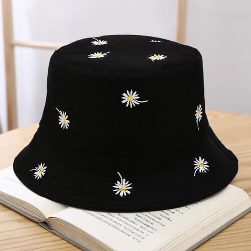 Bucket Hat Flower Printed Foldable Solid Color Women Fisherman Hat for Outdoor