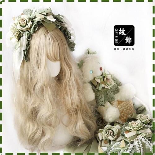 Mori Girl Sweet Lolita Green Grass Series Handmade Retro Bow Lace Headwear KC Flower pill Hairpin Hairband Straw Hat Cosplay