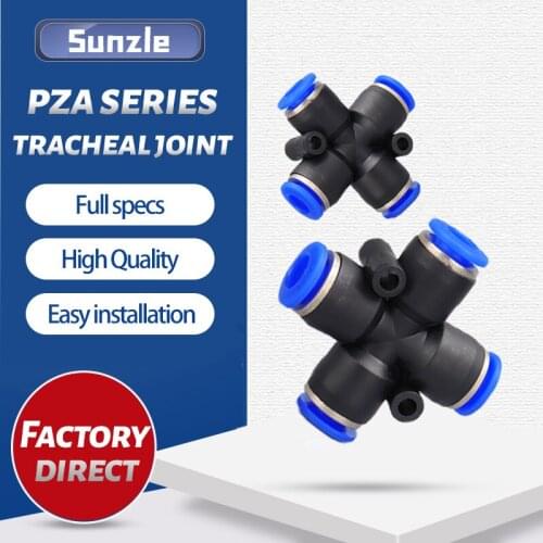 PZA Air Pneumatic Fitting 4 6 8 10 12mm OD Hose 4 Way Cross Shaped Splitter Push in Pneumatic Tube Connector Quick Fittings