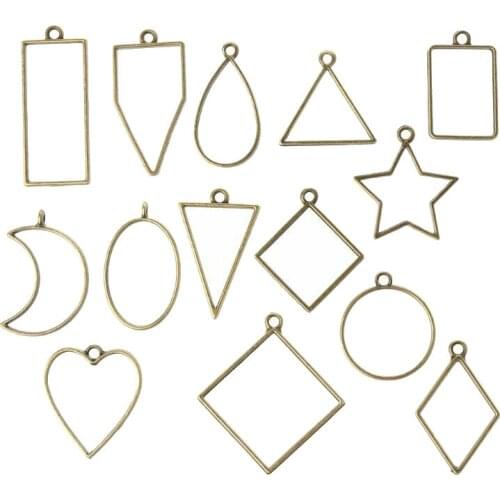 14pcs/set Geometric Shape Bezel Frame Planet Pentagram Moon Metal Frame DIY Crafts Jewelry Making Pendant Holder Hollow