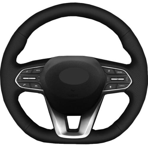 Hand Sewing Car Steering Wheel Cover Wrap Suede Cow Leather Carbon Fiber For Hyundai Santa Fe 2019 2020 2021 Palisade 2020 2021