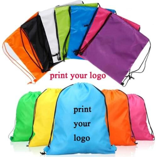 100pcs Custom logo bags high quality material 210D polyester drawstring backpack make logo bags print logo black bags