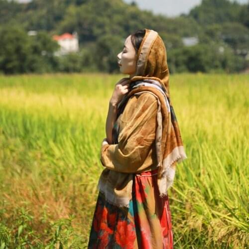 LZJN 89*181CM 2020 New Women Autumn and Winter All-match Multi-color Cotton and Linen Printed Warm Soft Scarf Shawl