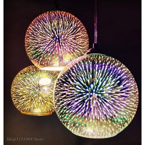 Modern 3D Colorful Pendant Lights Creativity Glass Lamp Fireworks Design Pendant Lamp Loft Bar Dining Lamp Ball Hanging Light
