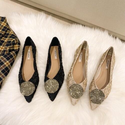 Pointed Silk Satin Soft Bottom Shallow Mouth Womens Shoes 2021 New Fashion Rhinestone Flat Bottom Casual Shoes Large Size 46