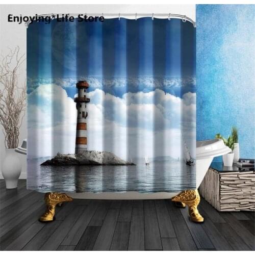 Lighthouse Shower Curtain Waterproof Fabric Shower Curtain Bathroom Decoration 72 x 72 with 12 Hooks