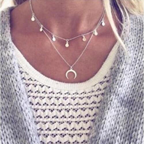 Ilver crescent sequins clavicular chain popular ladies beautiful sequins tassel multi-layered necklace