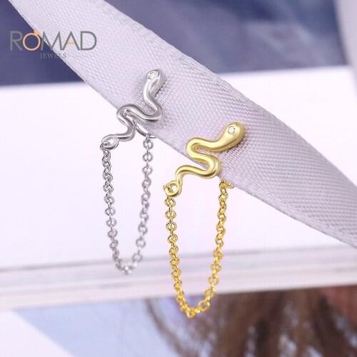 ROMAD Long Snake Shaped Chain Earrings Small 925 Sterling Silver Stud Earrings For Women Trend Jewelry Gold Pendientes Mujer