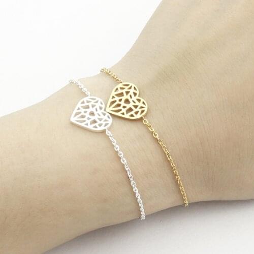 Origami Inspired Heart Charm Bracelets & Bangles For Women Party Jewelry Gold Filled Hand Chain Pulseira Feminina Bijoux Femme