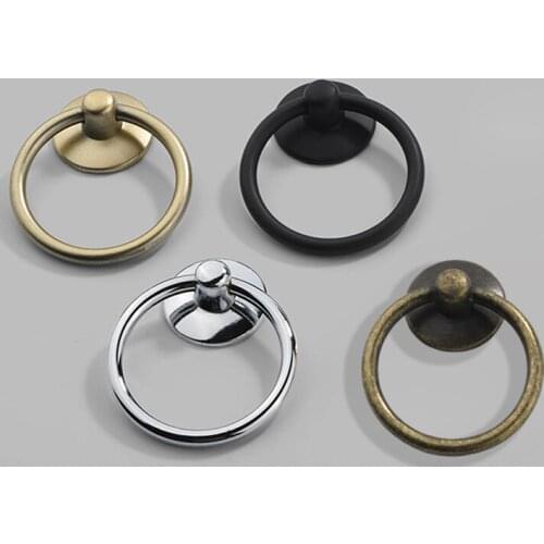 2Pcs Vintage Round Ring Furniture Door Pull Handle Alloy Cabinet Dresser Drawer Knobs Handle Cupboard for Jewelry Box Door Ring