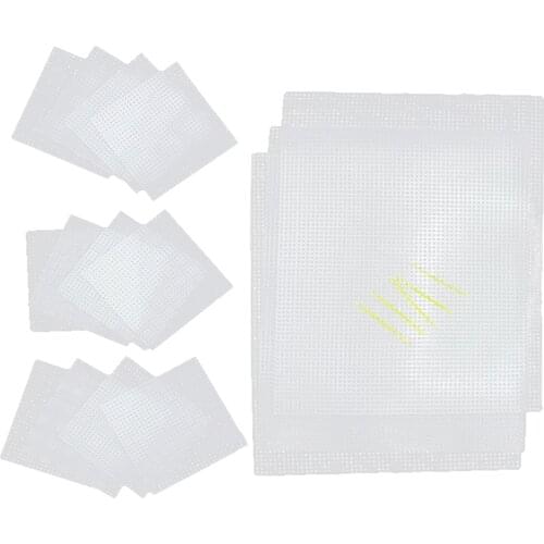 20Pack Square Plastic Mesh Canvas Sheets with Sewing Needles for Embroidery, Acrylic Yarn Crafting, Knit and Crochet Projects