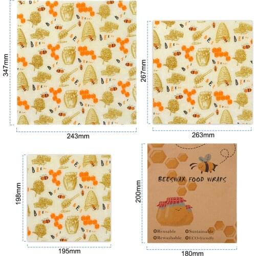 3PCS Reusable Waste Food Wrap Beeswax Wrap Sustainable Free Beeswax Food Storage Cloth Eco Friendly Snack Wrap Kitchen Tools