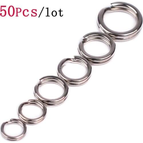 50pcs/lot Fishing Split Rings Stainless Steel Swivel Snap High Strengthen Solid Ring Lure Connecting Ring Fishing Accessories