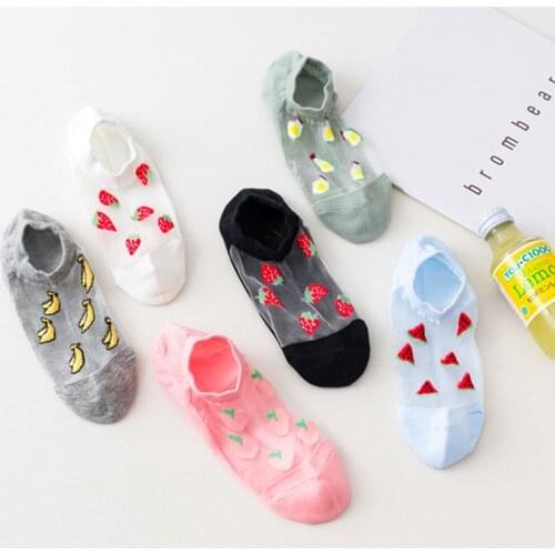 6 Pairs Funny Socks Women Casual Summer Transparent Harajuku Fruit Print Ankle Socks School Girl Breathable Invisible Socks