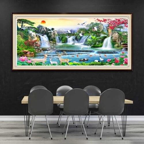 5D Welcome Pine Diamond Painting Waterfall Full Round Drill Rhinestone Landscape Embroidery Painting Cross Stitch Handmade Gift