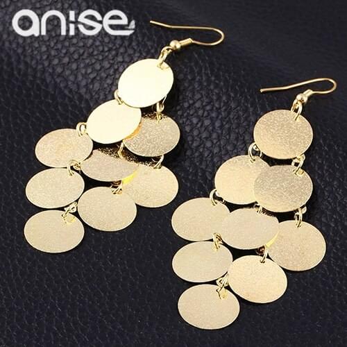 Anise Brand Ladies New Gold color Sequin Earrings Women Fashion Metal Drop Earrings Minimalist Round Dangle Earring Jewelry