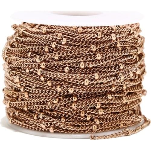 2meters Stainless Steel 2mm Width Chain Rose Gold Beaded Satellite Cable Link Chains For DIY Necklaces Bracelets Jewelry Making