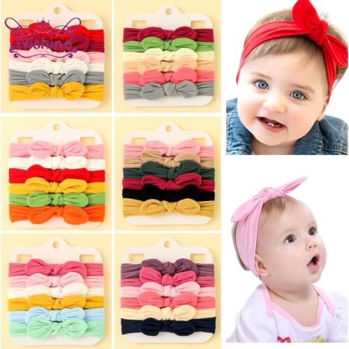 6pcs/lot Infant Soft Comfortable Elastic Nylon Hairband Solid Color Handmade Bunny Ears Toddler Headband Kids Hair Accessories