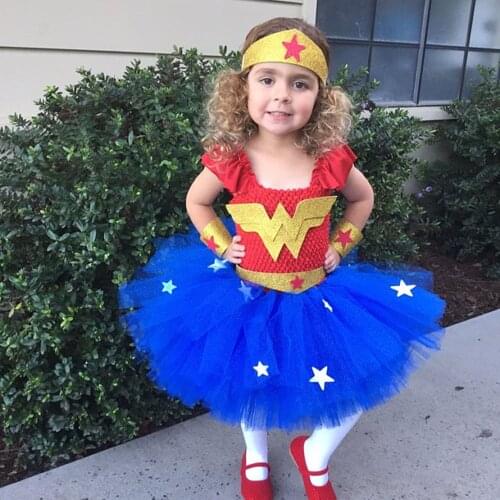 Baby Birthday Party Dresses Kids Halloween New Year Cosplay Costume Set With Headband New Wonder Girl Super girl Tutu Dress
