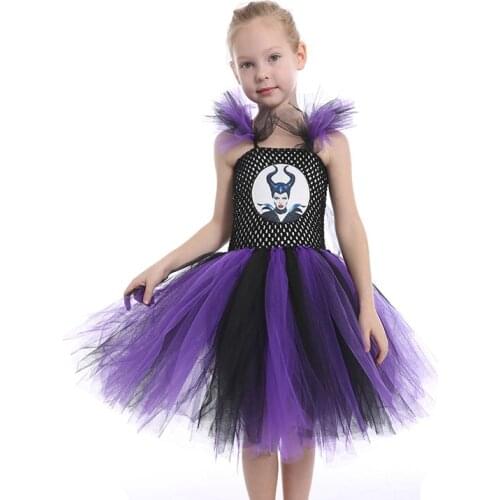 Evil Queen Inspired Children Halloween Costume for Kids Cosplay Costume Purple Black Party Dresses Girl Anime Tutu Dress