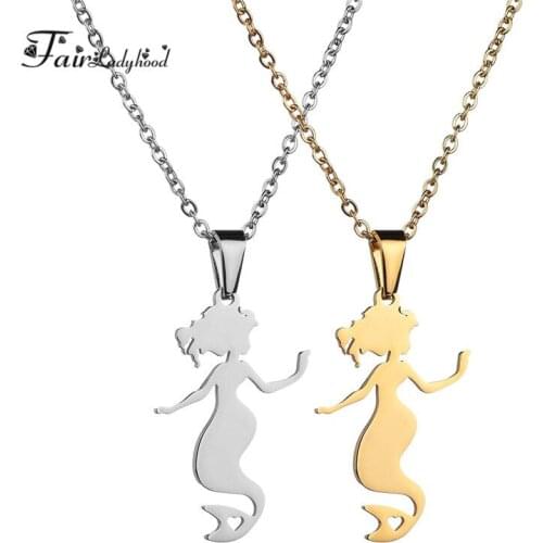 FairLadyHood Factory Direct Sale Gold Mermaid Pendant Stainless Steel Necklace Stainless Steel Jewelry Girl Holiday Gifts