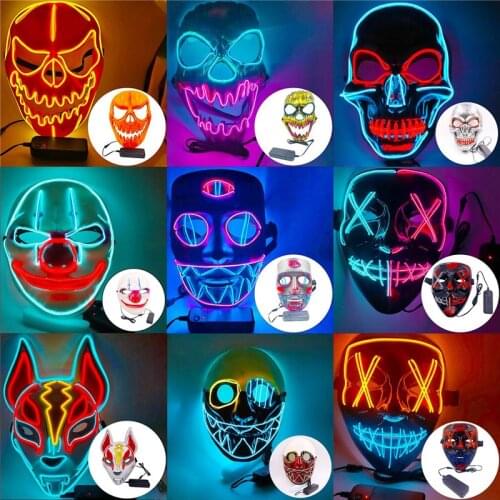 Pumpkin Head Halloween Props Horror Ghost Face Skul Mask New Luminous LED Mask Cold Light Crazy Party Masquerade Bar Decoration
