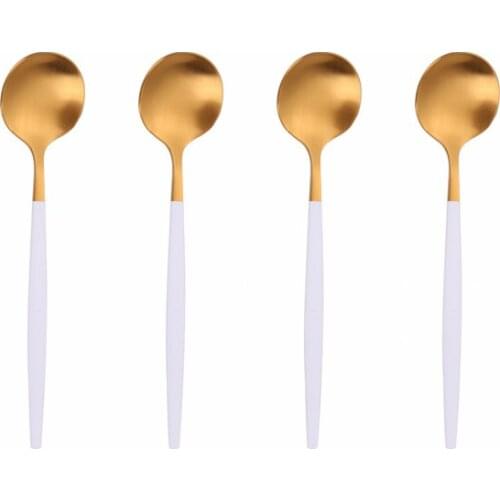 4 Pcs Coffee Spoons 304 Stainless Steel Matte Ice Cream Honey Spoons Flatware Coffee Drinking Tools Kitchen Gadget Teaspoons Set