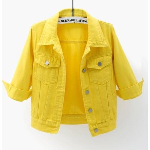 Korean Fashion Half Sleeve Short Denim Jackets Women Pink White Yellow Purple Outerwear Loose Student Jeans Jacket Coat Female