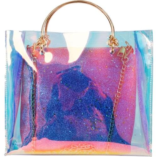 Laser Transparent Jelly bag 2020 Fashion New Quality PU Leather Womens Designer Handbag Metal Tote Chain Shoulder Messenger Bag