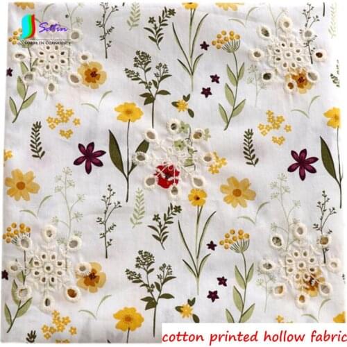 Summer Shirt Table Cloth Curtain Shirt Material White Background leaf Flower Printed Cotton Hollow Fabric