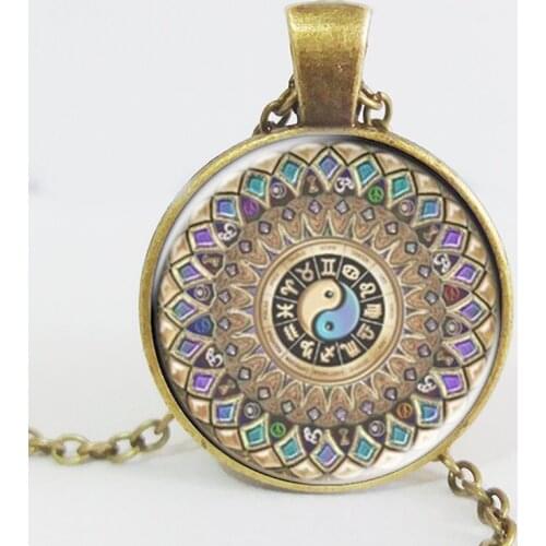 Fashion yin yang jewelry mandala necklaces 1Pcs henna yoga pendant om symbol buddhism zen handmade India style necklace 2017