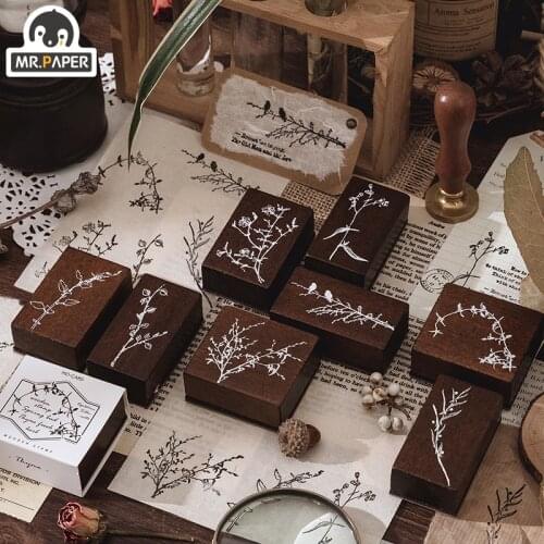 Mr.Paper 8 Design Vegetation Silhouette Series Plant Style Creative Simple Hand Account Decoration DIY Material Single Wood Seal