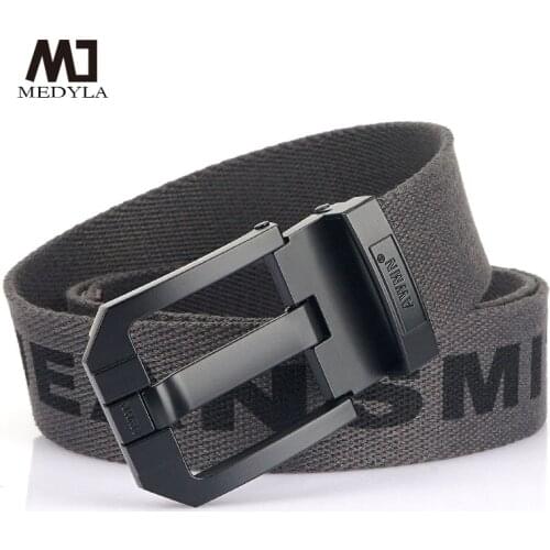 MEDYLA Canvas Belt Outdoor Tactical Belt Unisex Fashion Trend Metal Buckle Letter Printing Belt Width 4cm Youth Leisure Belt