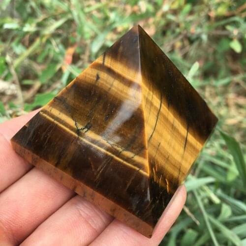 Natural Tigers Eye Quartz Crystal Pyramid Carved Stone Chakra Stones Healing 50MM