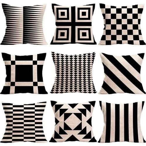 New Black White Geometric Cushion Cover Linen Throw Pillow Case Car Sofa Bed Decorative Pillowcase 45*45cm INS Nordic Home Decor