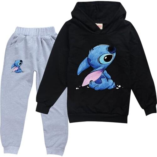Stitch New boys and girls pullovers childrens fashion hooded t-shirt suit childrens clothing christmas outfit