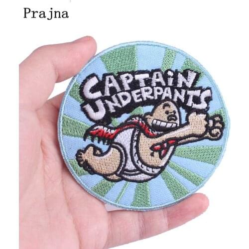Prajna Captain Underpants Patch Iron On Patches On Clothes Embroidered Patches For Clothing Cartoon Stripes On Kids Jacket DIY
