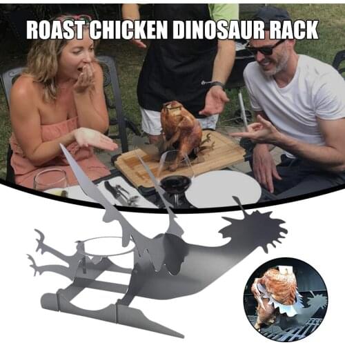 Portable Chicken Stand Dinosaur BBQ Stainless Steel Rack with Glasses Indoor Outdoor Use CLH@8