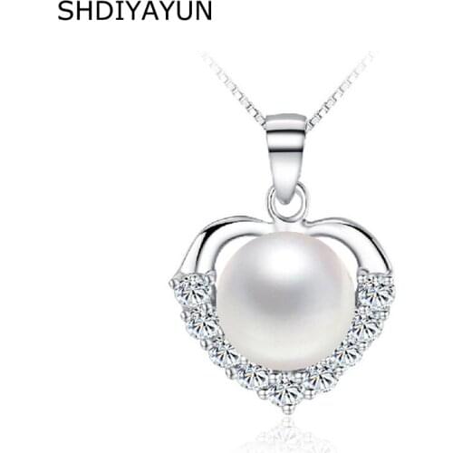 SHDIYAYUN Pearl Necklace 925 Sterling Silver Jewelry Women Valentines Day Natural Freshwater Pearl Love Heart Pendants Gift