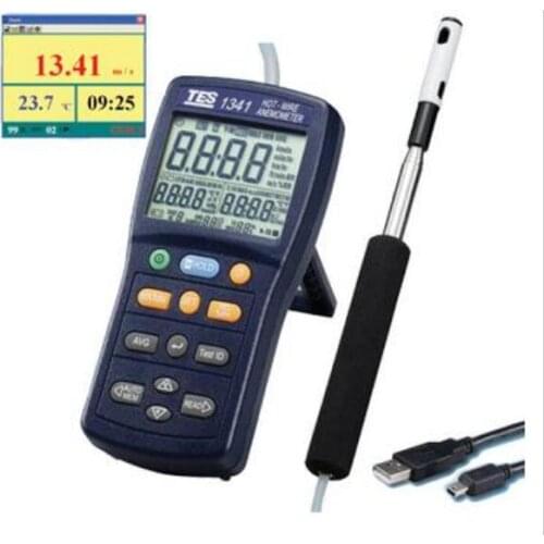 TES-1341 Hot-Wire Anemometer Air flow volume,0.1 to 30.0 m/s,Fast response