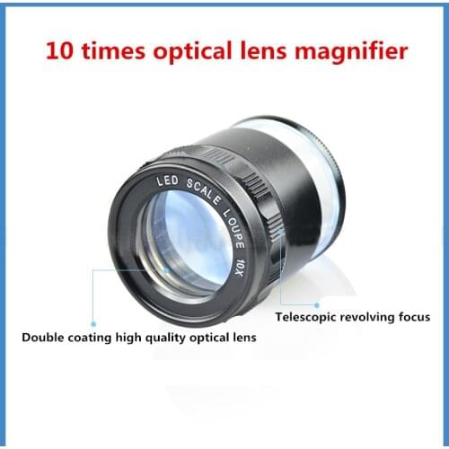 10X Magnifier With Led Lamp Reading Magnifier Glasses Monocular Magnifying Glass Jeweler Tool Different Lenses Scale Measuring