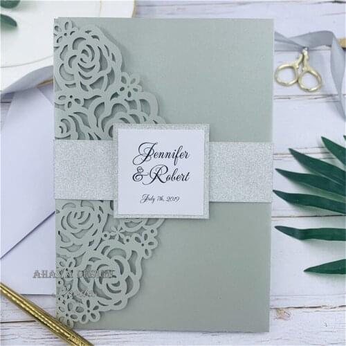 Gorgeous Silver Laser Cut Wedding Invites With Customized Belly Band And RSVP card