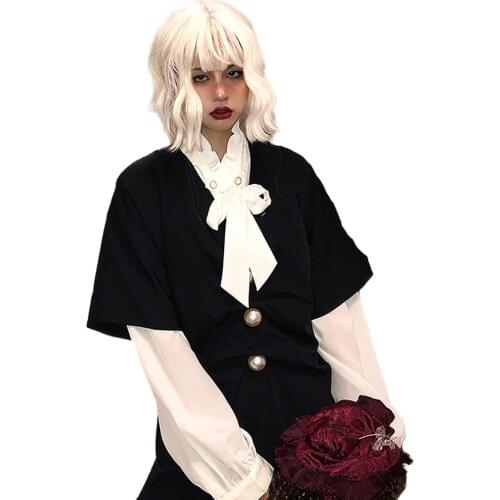 Vintage Pearls Womens Dress Black Cotton Wrinkle Dress Loose Elegant A line One Piece Dress