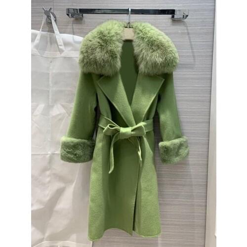 High End Quality 11.8 Winter New Fox fur Collar Velvet Mink Sleeves Soft Comfortable Keep Warm Cashmere Wool Coat Women