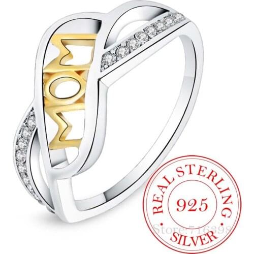 100% 925 Sterling Silver Jewelry Vintage Crystal Mom Silver Rings for Women Mum Mothers Day Gift Fashion Anel De Prata Bijoux